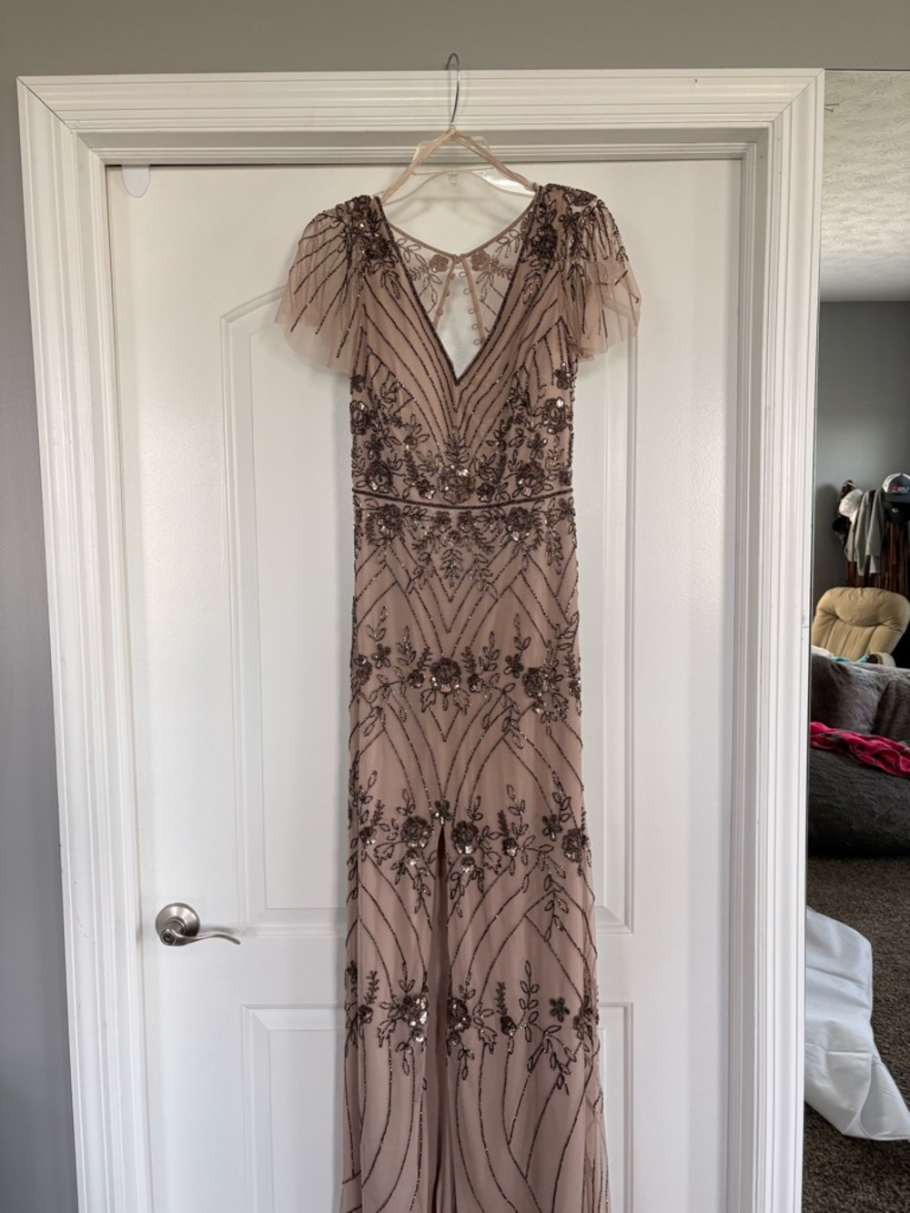 Adrianna Papell Blush Beaded Gown